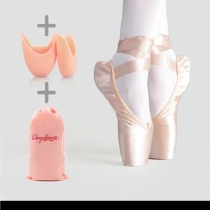 Satin never worn point ballet shoes and bag